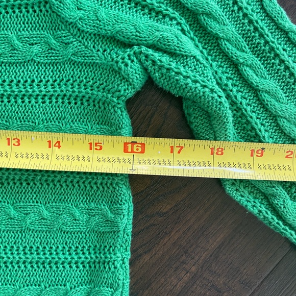 CHAPS Ralph Lauren Kelly Green Boatneck Cable Knit Sweater 3/4 Sleeve MEDIUM - Picture 8 of 9